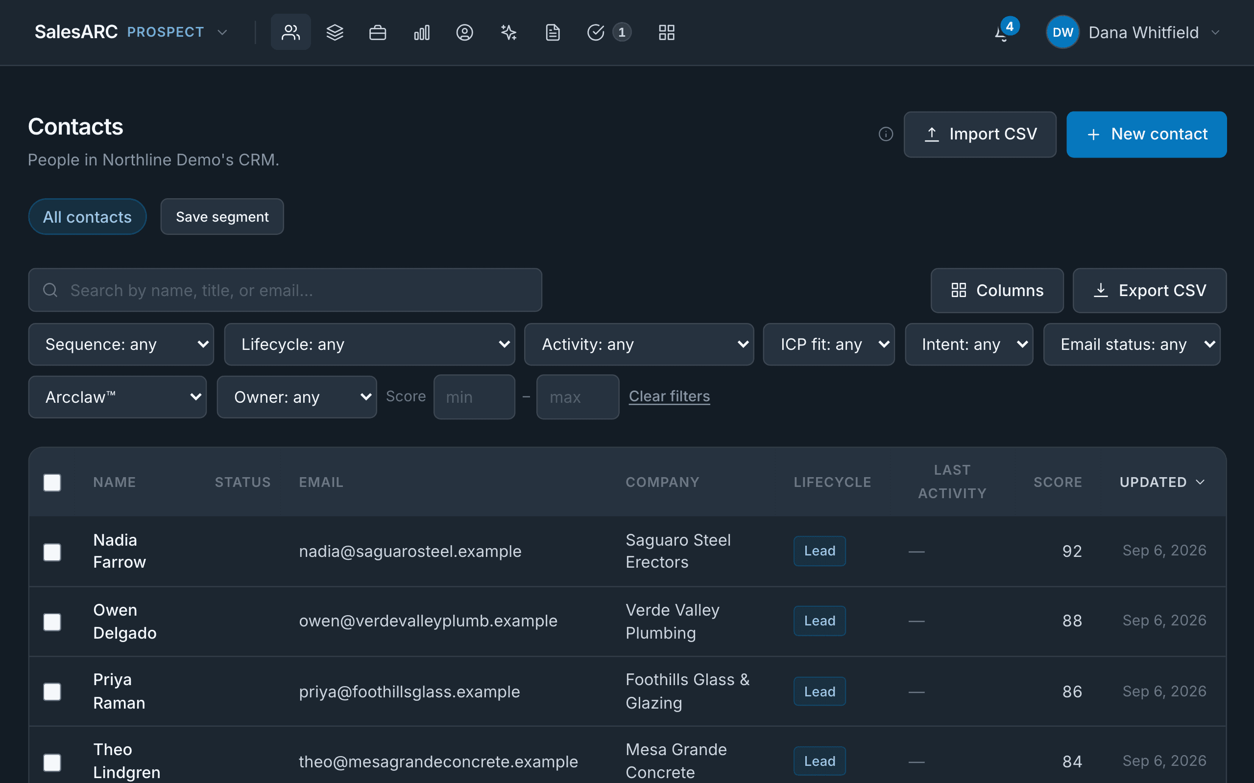 The Fresh column in SalesARC Prospect with ArcClaw™ leads delivered overnight